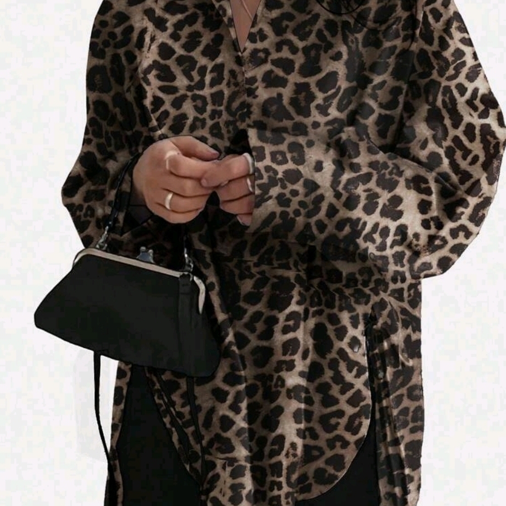 Overzied Leopard Print Button Down Shirt